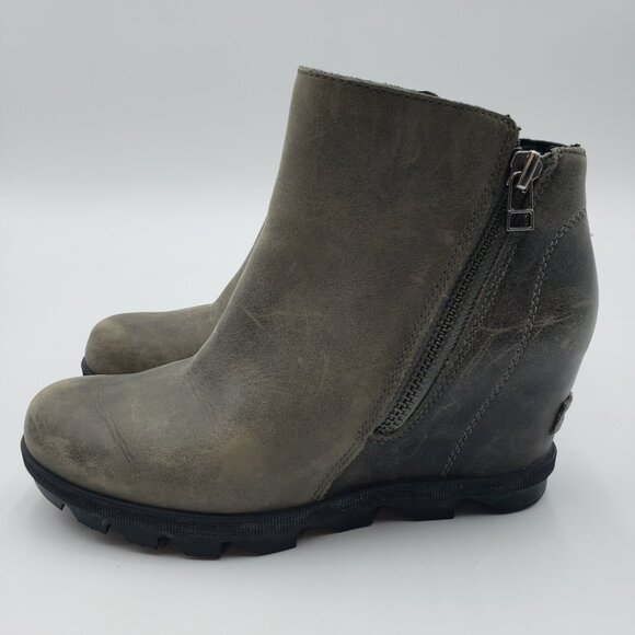 Sorel Joan of Artic Wedge ll Zip Bootie Boots 7.5 Womens Leather Ankle Gray - Picture 4 of 10